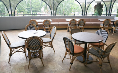 tables and chairs in a restaurant