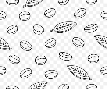 Coffee beans with leaf and plant, seamless vector background and pattern. Food, hot drink, beverage, cafes, coffee house and coffee shop, vector design and illustration