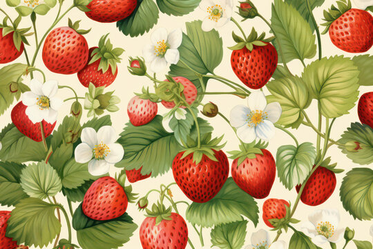 Red strawberry pattern background food seamless summer nature art background berries
