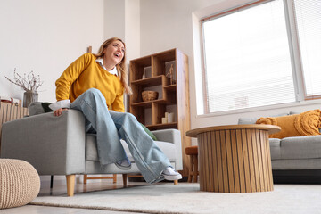 Scared mature woman at home