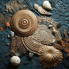 Abstract Blue Natural Pattern with Colorful Shell Background