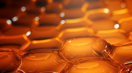 Generative AI image of  orange 3d background with honey crystal spheres