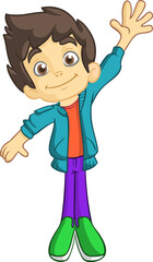Cute cartoon little boy. .Vector illustration of a teenager wearing casual clothes outlined