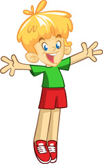 Cute cartoon little boy. .Vector illustration of a teenager wearing casual clothes outlined