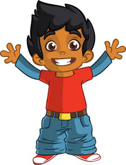Cute cartoon little afro-american or arab boy. .Vector illustration of a teenager wearing baggy jeans