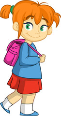 Cute cartoon little schoolgirl. Vector .illustration of a teenager with backpack