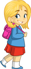 Cute cartoon little schoolgirl. Vector .illustration of a teenager with backpack