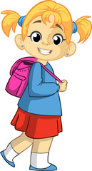 Cute cartoon little schoolgirl. Vector .illustration of a teenager with backpack