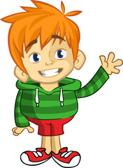Cute cartoon little boy. .Vector illustration of a teenager wearing casual clothes outlined