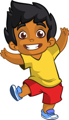 Cute cartoon little afro-american or arab boy. .Vector illustration of a teenager wearing casual clothes