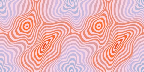 Fotobehang Vector fluid curved lines seamless pattern. Abstract background, dynamical ripple surface, 3D effect, groovy texture. Pink, lilac, orange color. Modern retro fashion style. Trendy organic geo design © Olgastocker