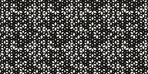 Elegant vector seamless pattern with small diamond shapes, floral silhouettes with halftone effect. Luxury modern black and white background. Simple monochrome texture. Trendy dark repeated geo design