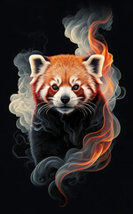 an ethereal and mesmerizing image of an Red Panda Embrace the styles of illustration, dark fantasy, and cinematic mystery the elusive nature of smoke