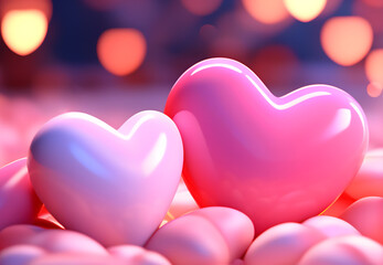 Heart love on blurred background with bokeh lights, Valentine day love romantic concept wallpaper.