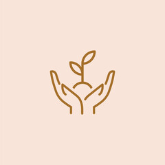 Helping hand line icon. Charity gesture sign. Startup plant symbol. Quality design element. Linear style helping hand icon. Editable stroke. Vector