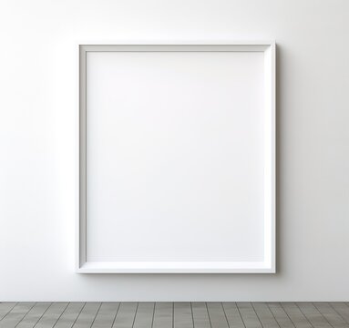 Blank white picture frame on a white wall