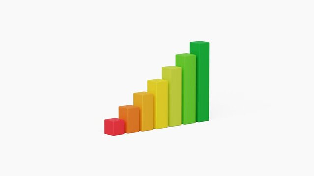 Business success strategy, financial growth, digital marketing, data analysis and progress concept. Colorful 3D growth bar graph. 4k 3d animation