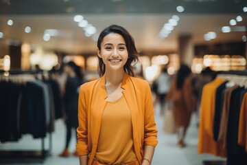 Fototapeta premium Portrait of young business owner standing in her fashion clothing store