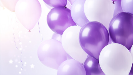 lilane violete und weiße Ballons mit Platz für Text. Querformat 16:9. Generative Ai.

