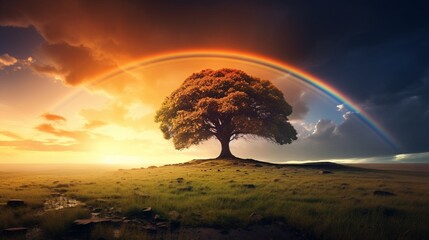 When witnessing a rainbow, take a moment to pause and appreciate its transient beauty, remembering that its appearance is a delicate balance of light and atmosphere. - obrazy, fototapety, plakaty