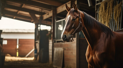 Horse framed by a private stable, ideal for rental business promotions with equestrian charm