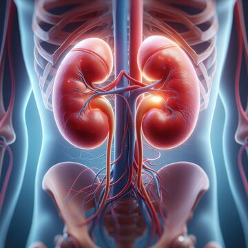 Diagram showing human kidney 3d render realistic anatomy. human organ vector illustration