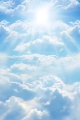 Foto op Plexiglas Bright blue sky with sun rays shining through clouds © DZMITRY