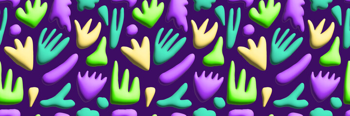 Contemporary 3D shapes in a seamless pattern, Abstract and playful design with tropical palms