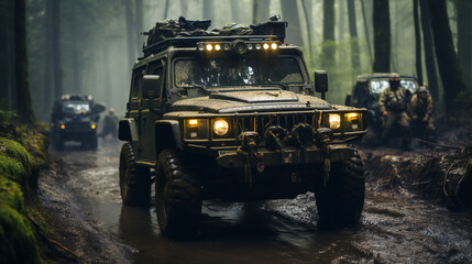 A Military Off Road Vehicle In The Forest