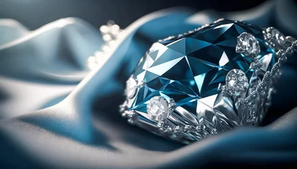 Deurstickers Blue diamond and white diamonds jewellery design collection gem masterpiece, luxury exclusive sapphire gemstone and exquisite premier bespoke jeweller custom-cut sapphires. Generative Ai © Anneleven