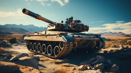 Military Battle Tank In Desert