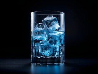 Ice cube in a glass in dark background. ice cubes in the old fashion glass.