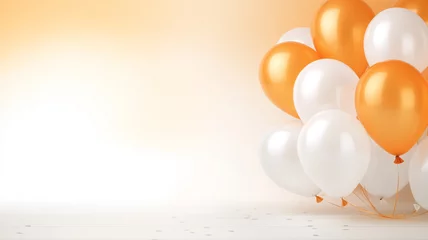 Fotobehang orangene und weiße Ballons mit Platz für Text. Querformat 16:9. Generative Ai. © Michael