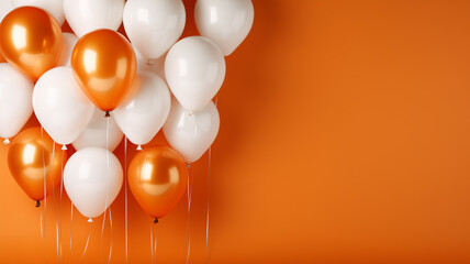 orangene und weiße Ballons mit Platz für Text. Querformat 16:9. Generative Ai. - obrazy, fototapety, plakaty