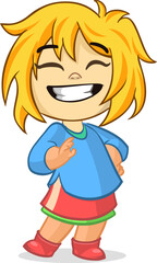 Cute little cartoon girl  smiling. .Vector illustration of a teenager kid. Isolated