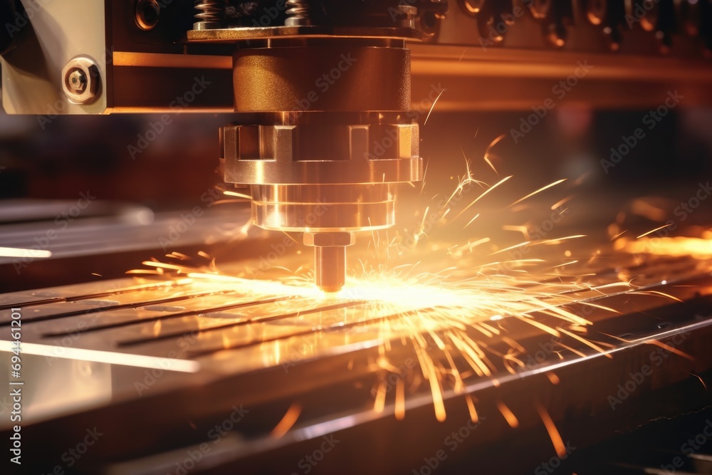 Aufkleber a close up view of a machine emitting sparks. perfect for illustrating industrial processes and manu
