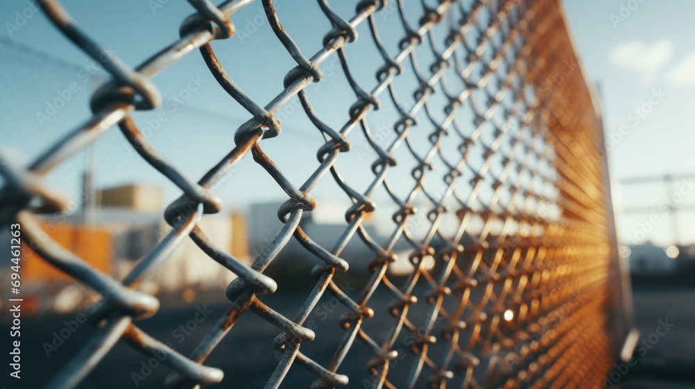 Poster A detailed view of a chain link fence. This image can be used to represent security, boundaries, or imprisonment
