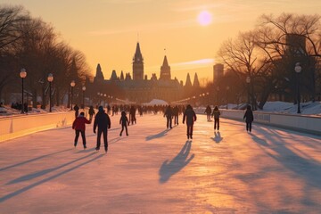 Obraz premium People enjoying ice skating on a rink. Perfect for winter sports and recreational activities
