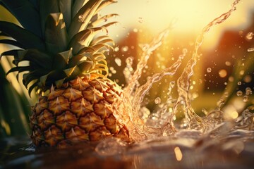 A pineapple splashing water, suitable for tropical-themed designs and refreshing concepts