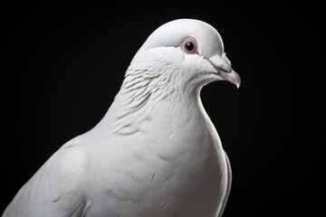 Fototapeta premium A close-up shot of a white pigeon against a black background. Suitable for various uses