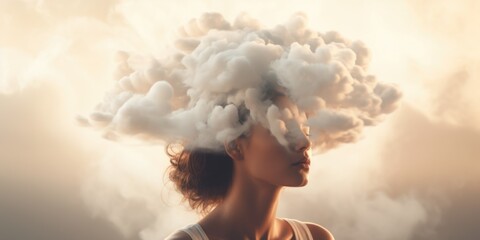A woman with a cloud floating above her head.