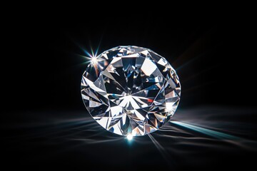 A stunning large diamond placed on a sleek black surface. Perfect for luxury and jewelry concepts - obrazy, fototapety, plakaty