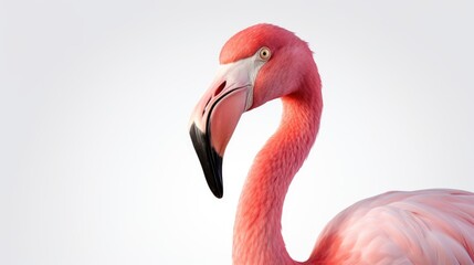 A close-up view of a flamingo's head and neck. Perfect for nature enthusiasts and bird lovers