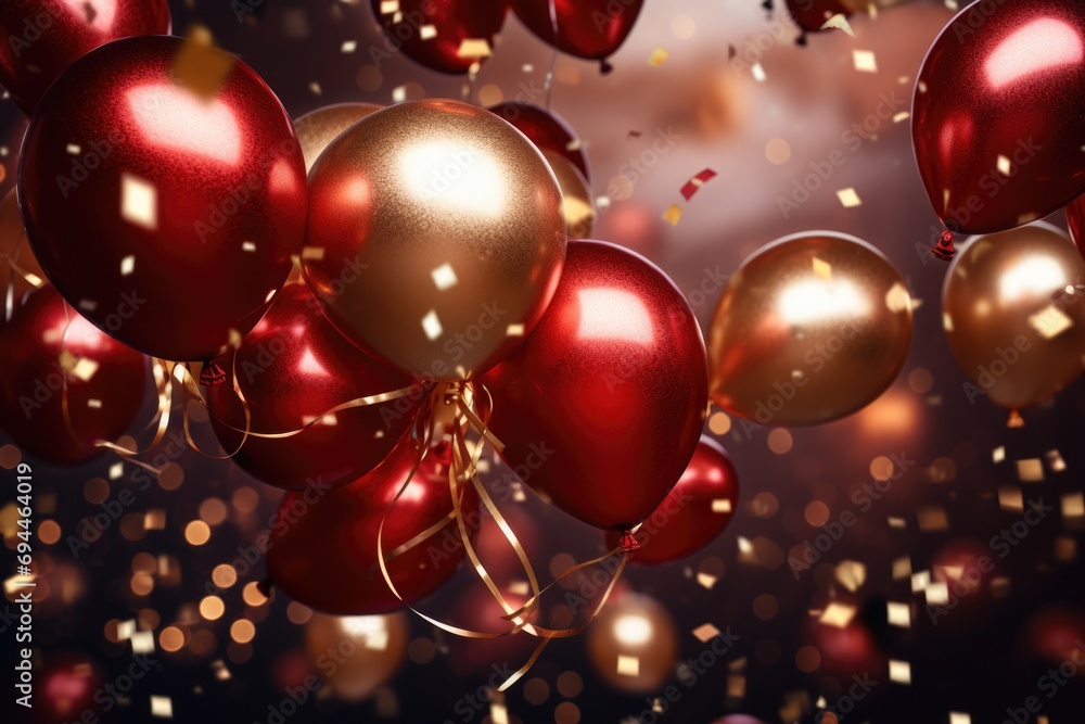 Aufkleber a vibrant assortment of red and gold balloons with confetti. perfect for adding a festive touch to a