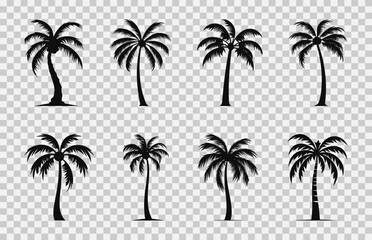 Palm trees black Silhouette set, Tropical palm trees vector Bundle, set of plants and palm trees