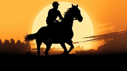 A silhouette of a man riding a horse at sunset. Perfect for capturing the beauty of nature and the bond between man and animal