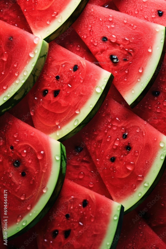 Poster A bunch of watermelon slices neatly arranged in a stack. Perfect for refreshing summer concepts and healthy eating themes