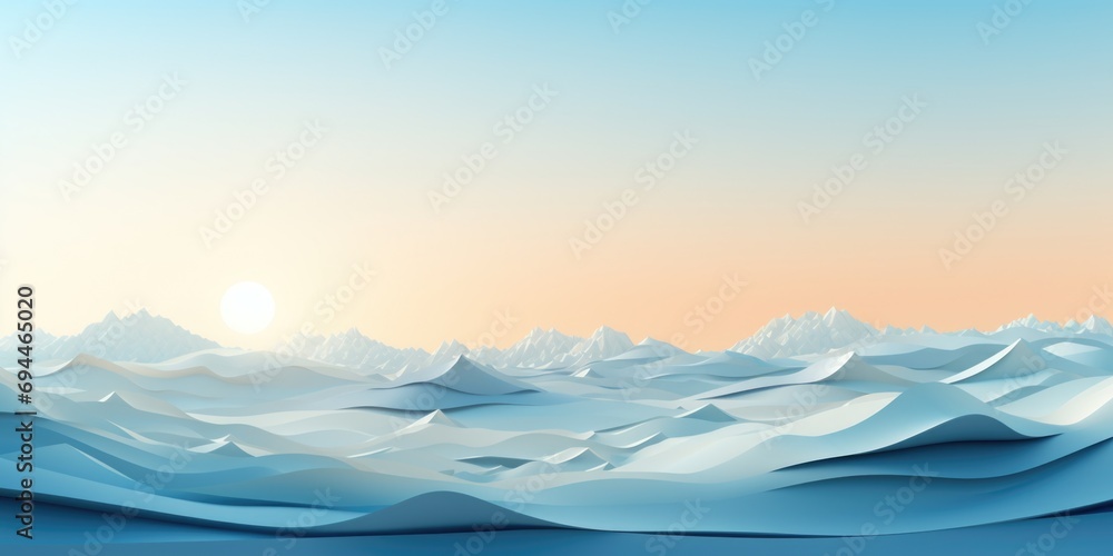 Poster a breathtaking view of a snow covered mountain range with the sun setting in the background. perfect