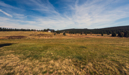Fototapeta premium Nice view of the landscape with meadows and forests