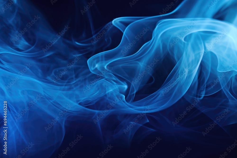 Poster Blue smoke captured in a close-up shot on a black background. Perfect for adding a mysterious and captivating element to your designs or projects
